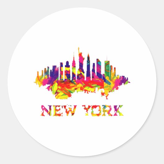 New York City skyline helder kleurrijk Ronde Sticker (Voorkant)