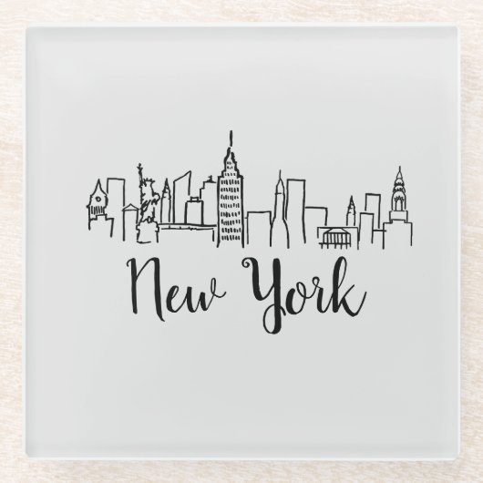 New York City Skyline Illustratie Glazen Onderzetter (Voorkant)