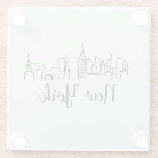 New York City Skyline Illustratie Glazen Onderzetter (Achterkant)