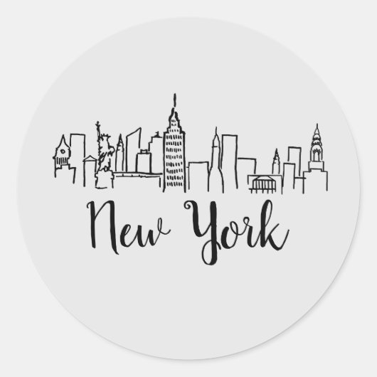 New York City Skyline Illustratie Ronde Sticker (Voorkant)