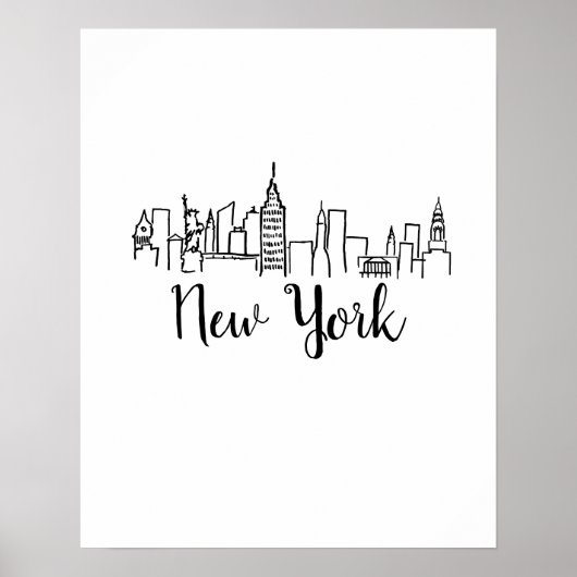 New York City Skyline Illustration Art Poster (Voorkant)