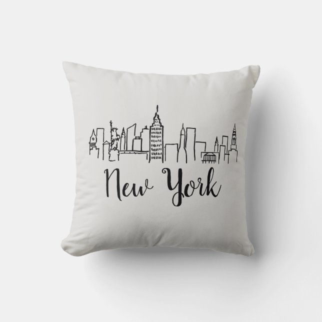 New York City Skyline Illustration Pillow Kussen (Voorkant)