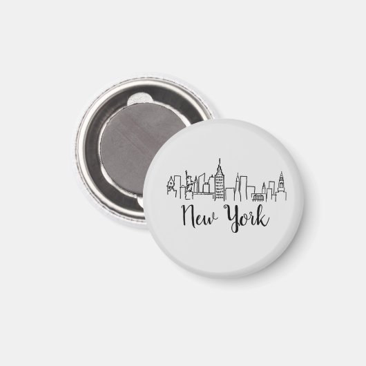 New York City Skyline Illustration Pillow Magneet (Voorkant / Achterkant)