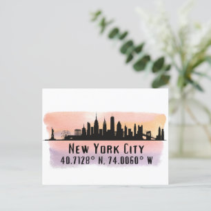 New York City Skyline Latitude en Lengtegraad Briefkaart