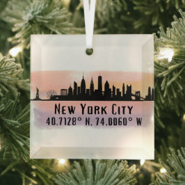 New York City Skyline Latitude en Lengtegraad Glas Ornament