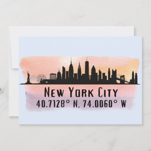 New York City Skyline Latitude en Lengtegraad Kaart (Voorkant)