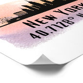 New York City Skyline Latitude en Lengtegraad Poster (Hoek)