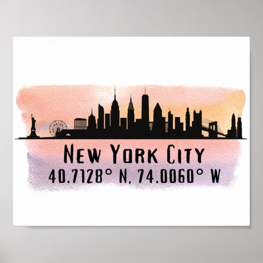 New York City Skyline Latitude en Lengtegraad Poster (Voorkant)