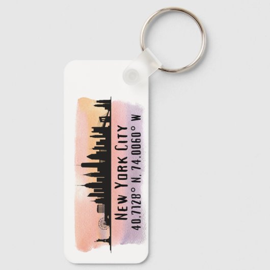 New York City Skyline Latitude en Lengtegraad Sleutelhanger (Achterkant)