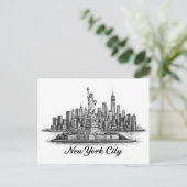 New York City Skyline Line Art Illustration Briefkaart (Staand voorkant)
