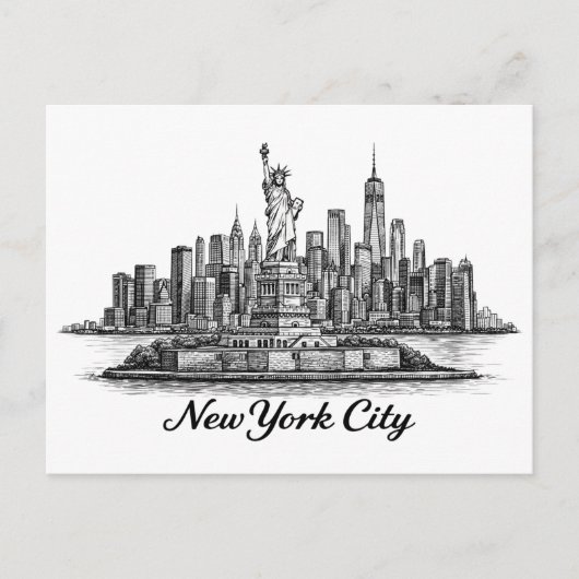 New York City Skyline Line Art Illustration Briefkaart (Voorkant)