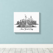 New York City Skyline Line Art Illustration Canvas Afdruk (Insitu (Houten vloer))