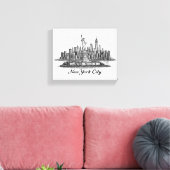 New York City Skyline Line Art Illustration Canvas Afdruk (Insitu (Woonkamer))