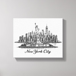 New York City Skyline Line Art Illustration Canvas Afdruk