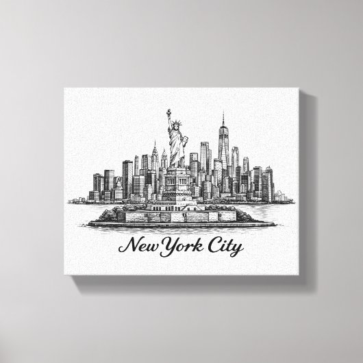 New York City Skyline Line Art Illustration Canvas Afdruk (Voorkant)