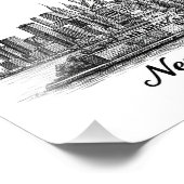 New York City Skyline Line Art Illustration Foto Afdruk (Hoek)