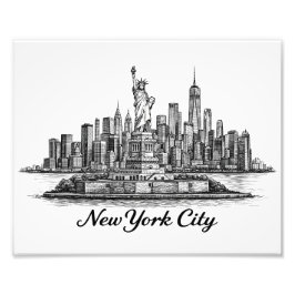 New York City Skyline Line Art Illustration Foto Afdruk