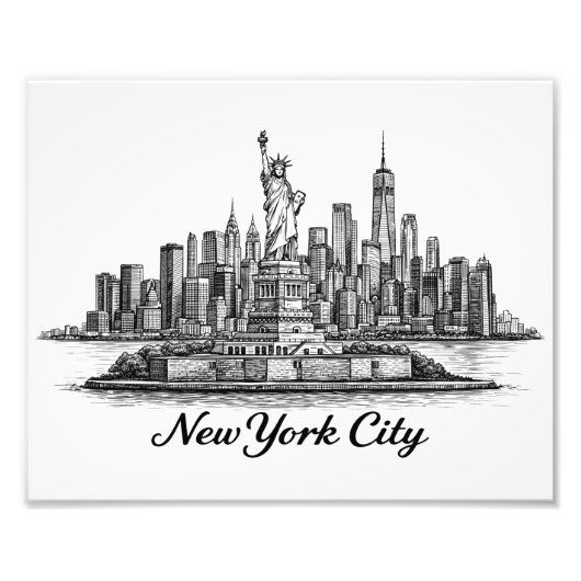 New York City Skyline Line Art Illustration Foto Afdruk (Voorkant)