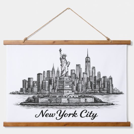 New York City Skyline Line Art Illustration Hangend Wandkleed (Voorkant)