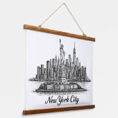 New York City Skyline Line Art Illustration Hangend Wandkleed (Gebogen)