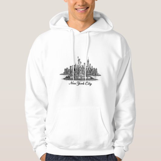 New York City Skyline Line Art Illustration Hoodie (Voorkant)