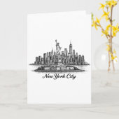 New York City Skyline Line Art Illustration Kaart (Gele Bloem)