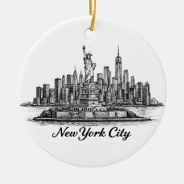 New York City Skyline Line Art Illustration Keramisch Ornament