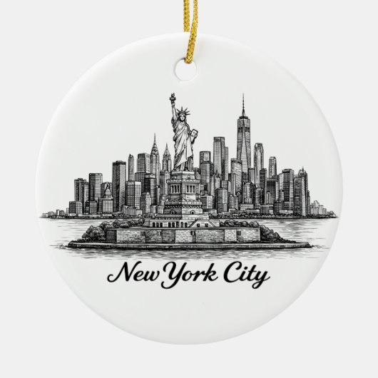 New York City Skyline Line Art Illustration Keramisch Ornament (Voorkant)