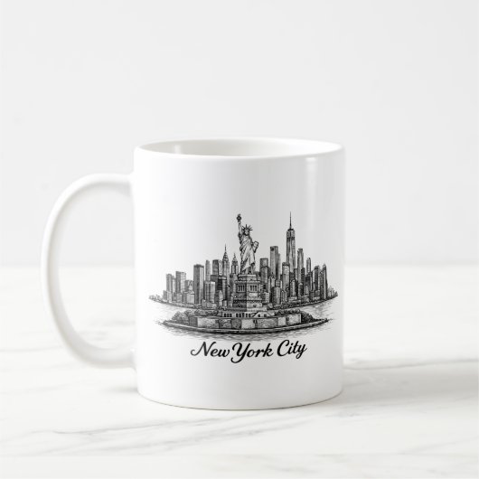 New York City Skyline Line Art Illustration Koffiemok (Links)