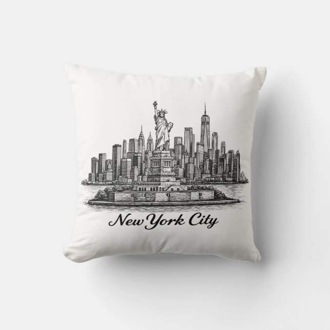 New York City Skyline Line Art Illustration Kussen (Voorkant)