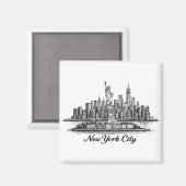 New York City Skyline Line Art Illustration Magneet (Voorkant / Achterkant)