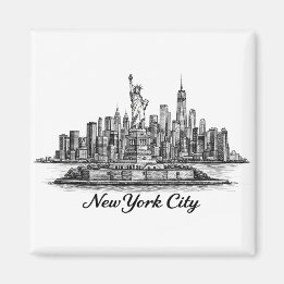 New York City Skyline Line Art Illustration Magneet