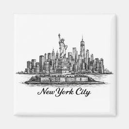 New York City Skyline Line Art Illustration Magneet