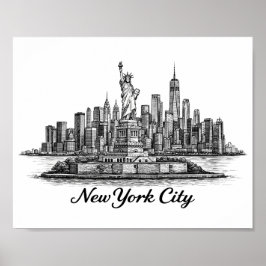 New York City Skyline Line Art Illustration Poster