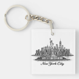 New York City Skyline Line Art Illustration Sleutelhanger