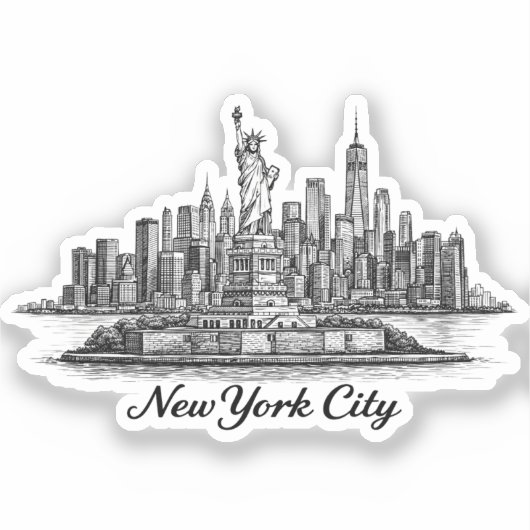 New York City Skyline Line Art Illustration Sticker (Voorkant)