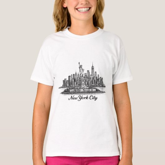 New York City Skyline Line Art Illustration T-shirt (Voorkant)