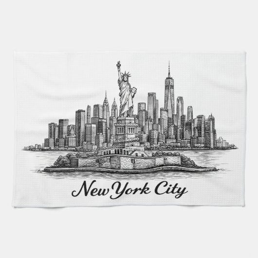 New York City Skyline Line Art Illustration Theedoek (Horizontaal)