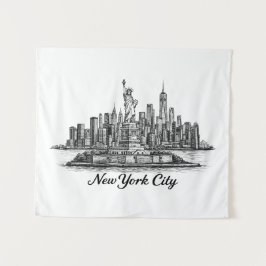 New York City Skyline Line Art Illustration Wandkleed