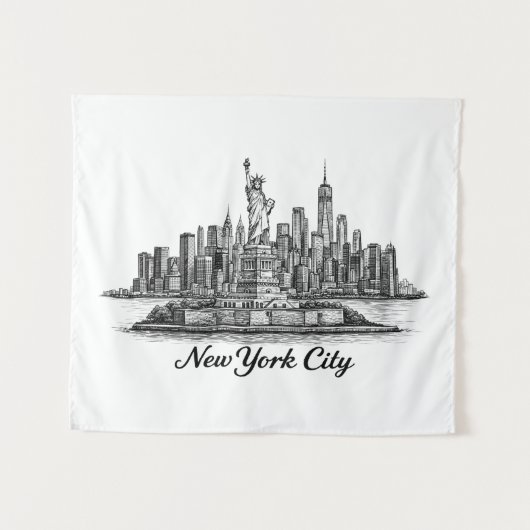 New York City Skyline Line Art Illustration Wandkleed (Voorkant (horizontaal))