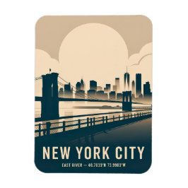 New York City Skyline Minimalist Art Vintage River Magneet
