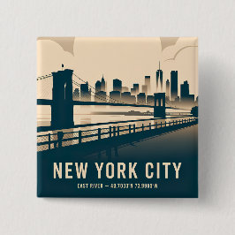 New York City Skyline Minimalist Art Vintage River Vierkante Button 5,1 Cm
