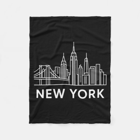 New York City Skyline Minimalist White Line Art _1 Fleece Deken (Voorkant)