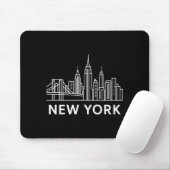 New York City Skyline Minimalist White Line Art _1 Muismat (Met muis)