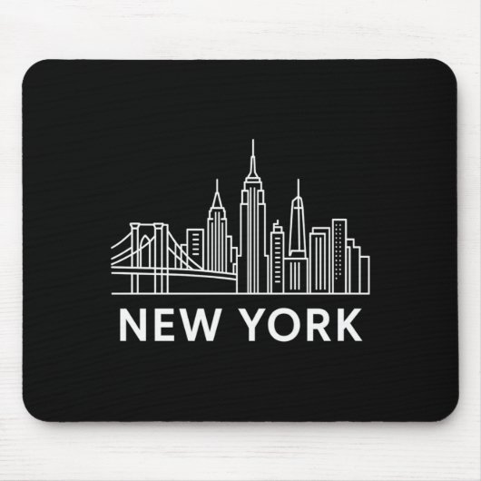 New York City Skyline Minimalist White Line Art _1 Muismat (Voorkant)
