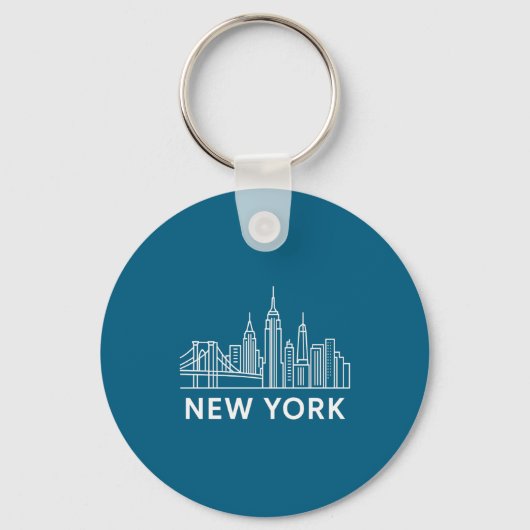 New York City Skyline Minimalist White Line Art  Sleutelhanger (Voorkant)