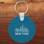 New York City Skyline Minimalist White Line Art  Sleutelhanger (Voorkant)