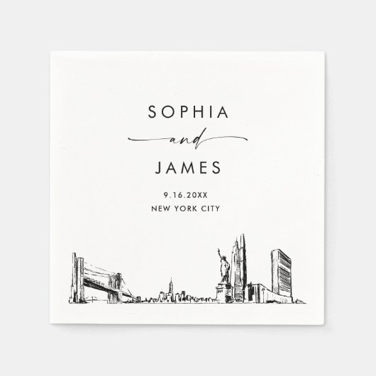 New York City Skyline moderne bruiloft cocktail Servet (Voorkant)