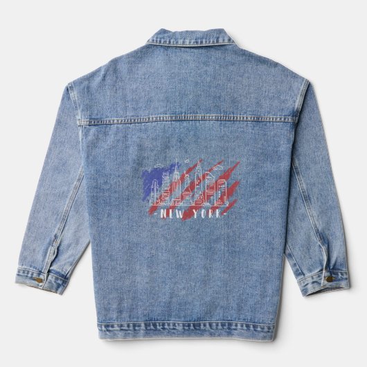 New York City Skyline New Yorkers New Yorker Ameri Denim Jacket (Achterkant)
