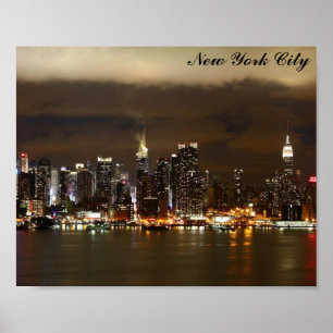New York City Skyline Night Panoramic Photo Poster
